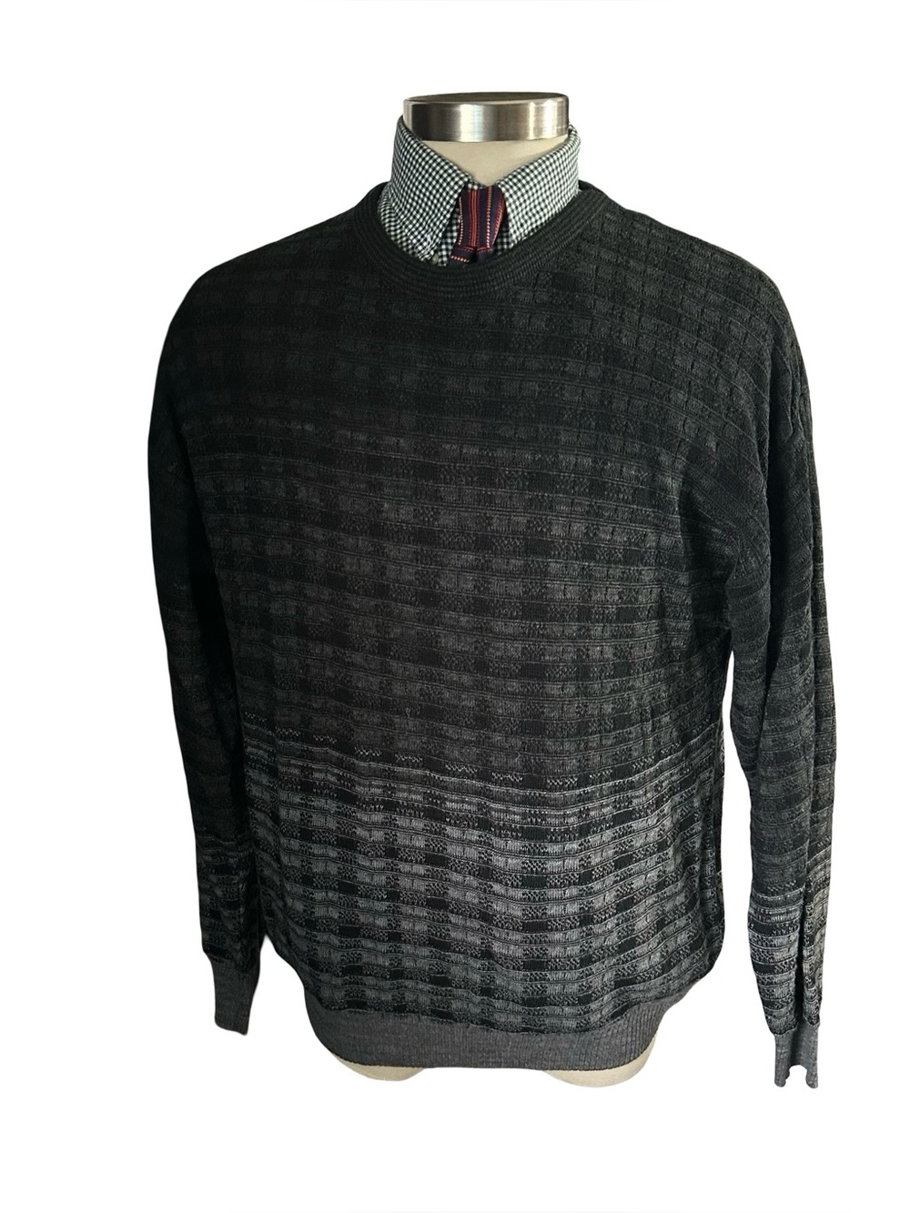 Vtg Florence Trico Crewneck Sweater Knit Black Grey Wool Blend Made Italy Sz L